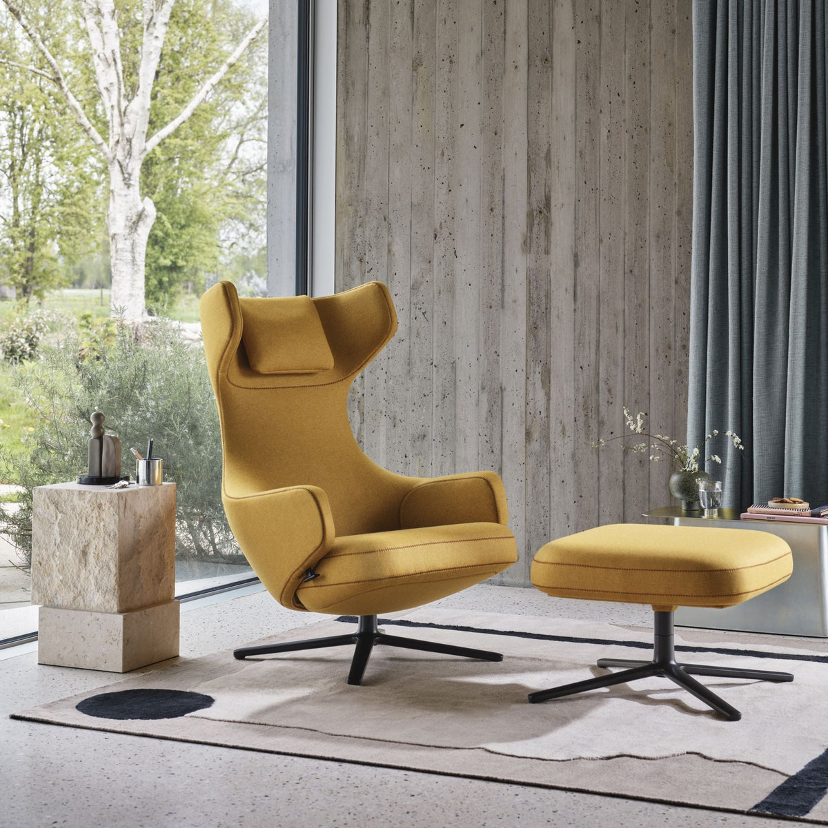 Vitra Grand Repos Loungesessel drehbar mit Ottoman Ohrensessel & Hocker