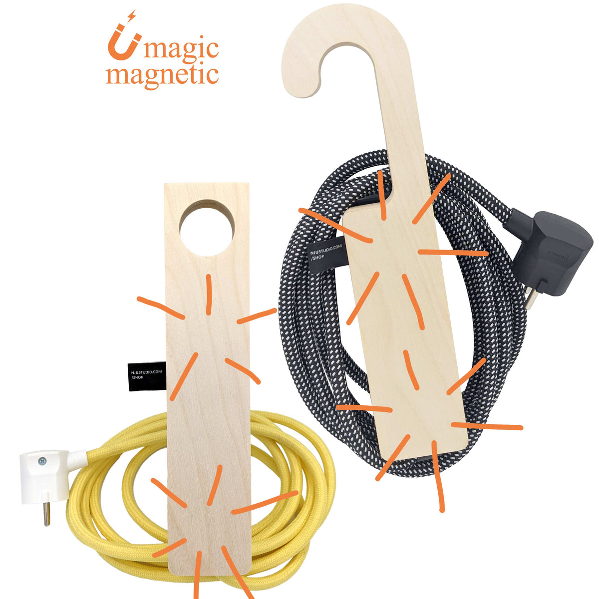 Njustudio Stromer Mini magnetische Steckerleiste schwarz mit Textilkabel