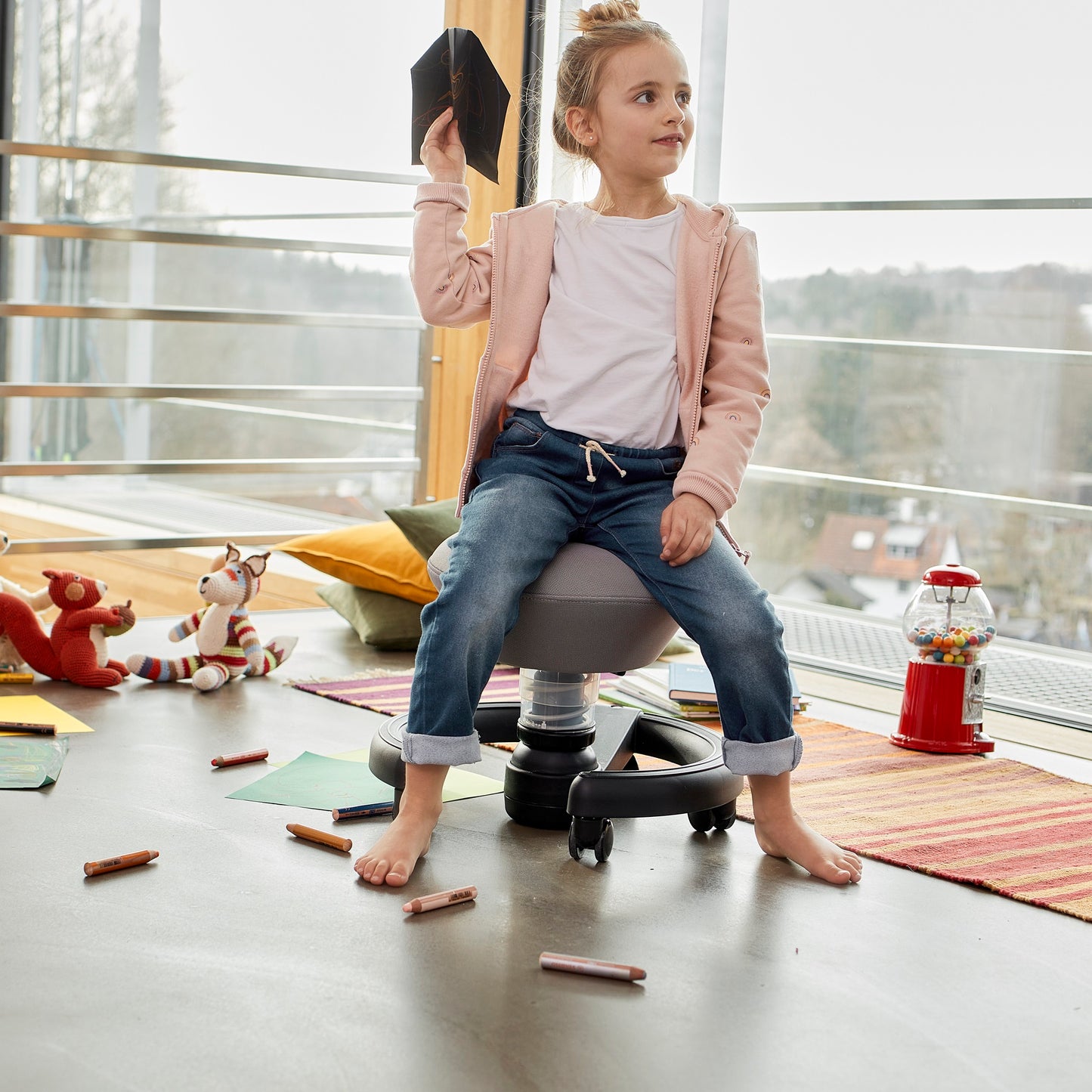 Aeris Swoppster Kinderstuhl 3D Hocker blau Gestell weiß