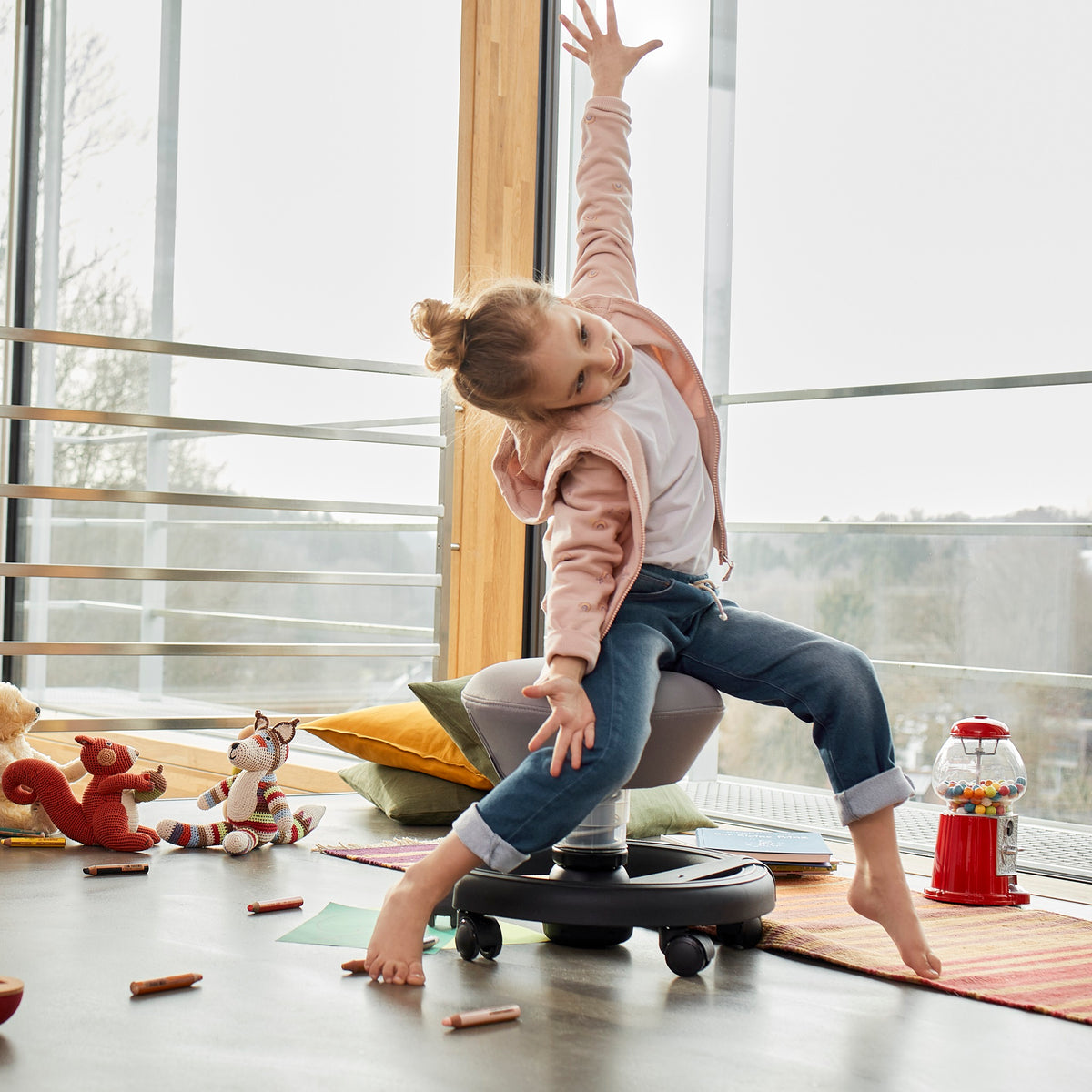 Aeris Swoppster Kinderstuhl 3D Hocker blau Gestell weiß