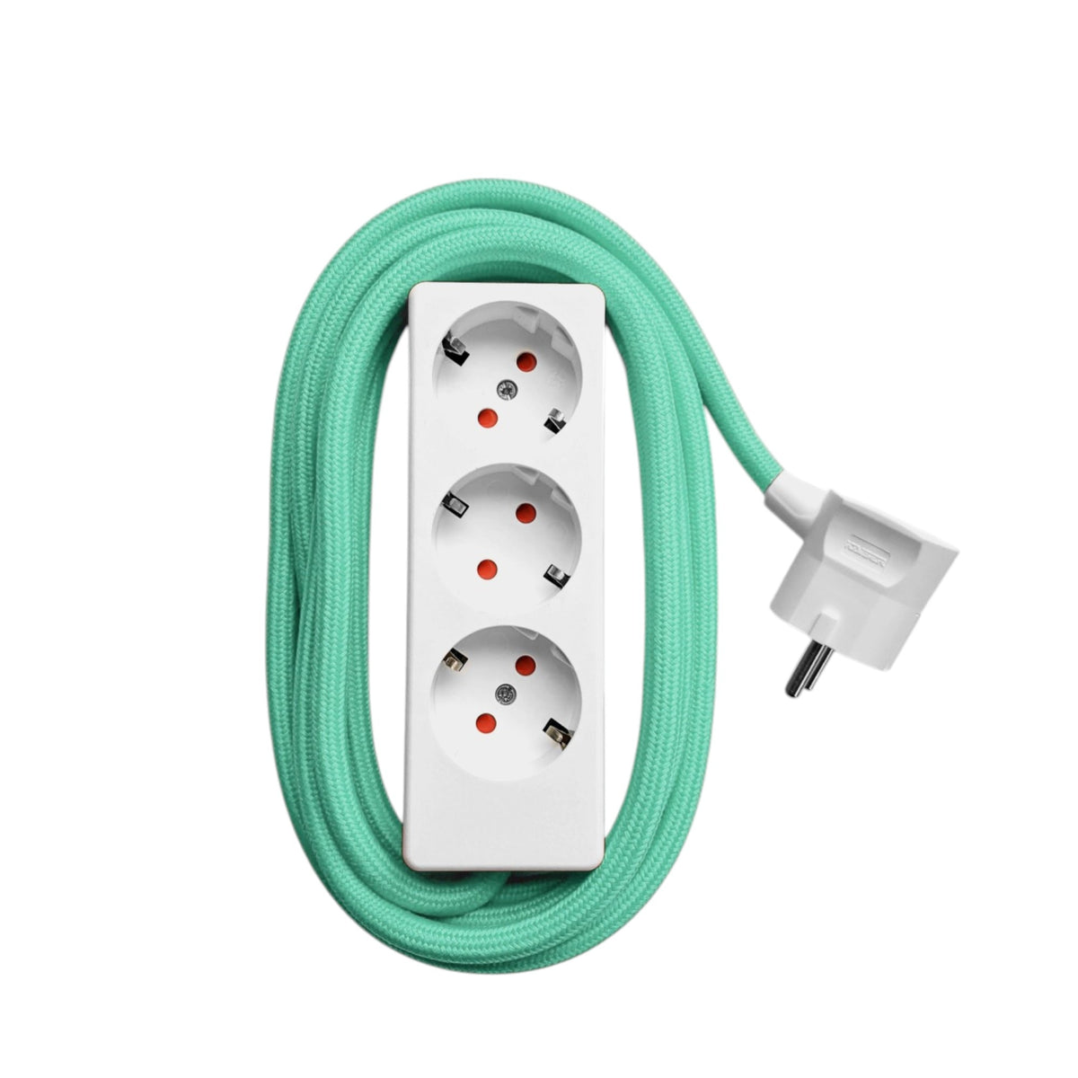 Njustudio 3fach Steckerleiste Stromer weiß mit farbigem Textilkabel