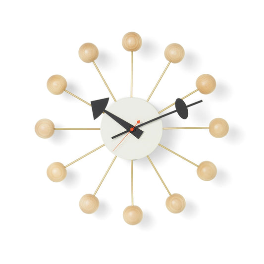 Vitra Ball Clock Uhr natur Buchenholz mit Sekundenzeiger