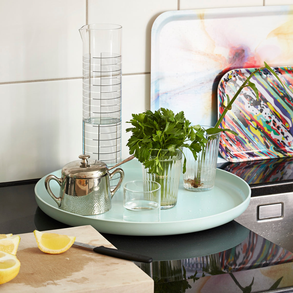 Vitra Trays im 3er-Set funktionale Tabletts Kunststoff 3farbig stapelbar