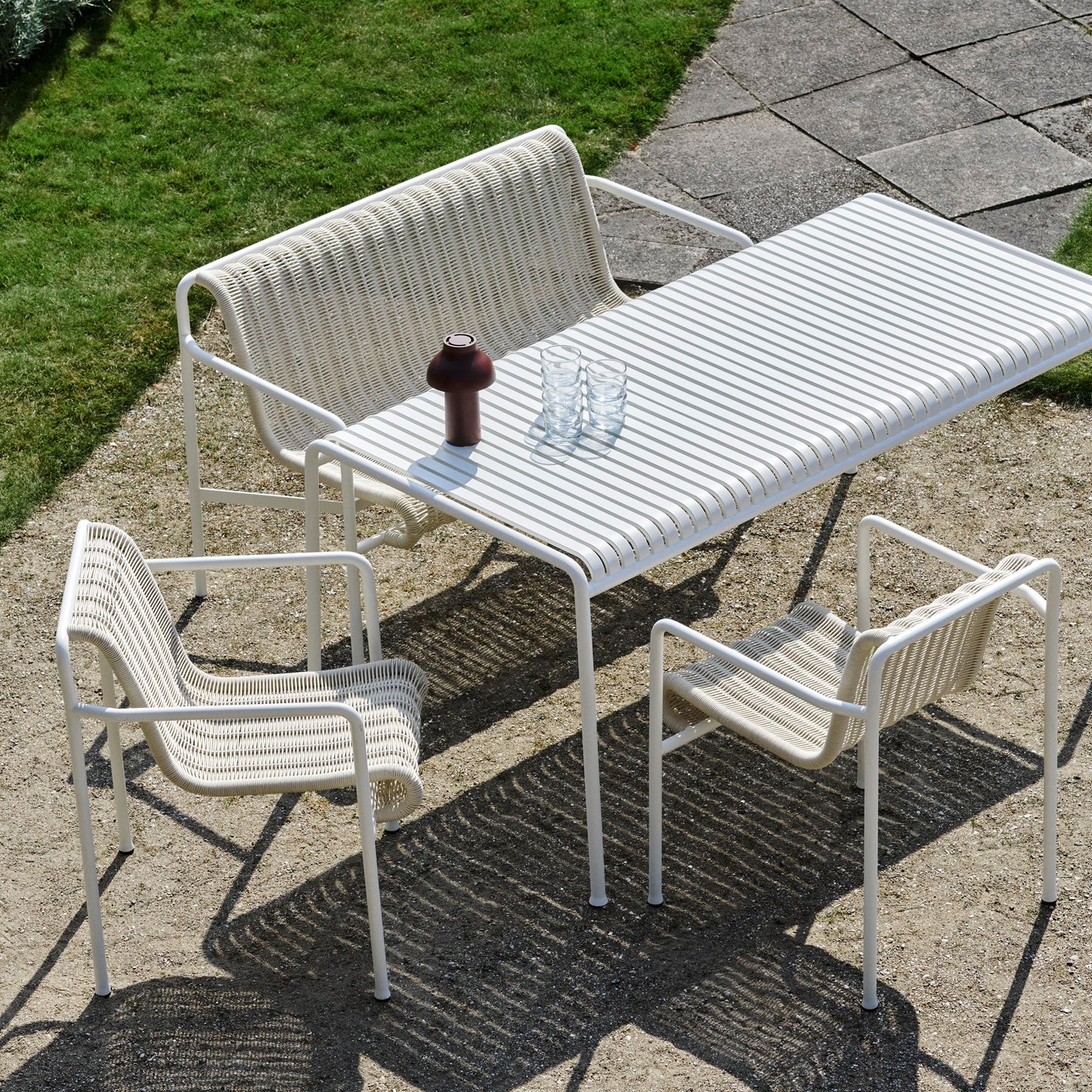 HAY Palissade Cord Dining Bench Outdoor-Bank mit Armlehnen